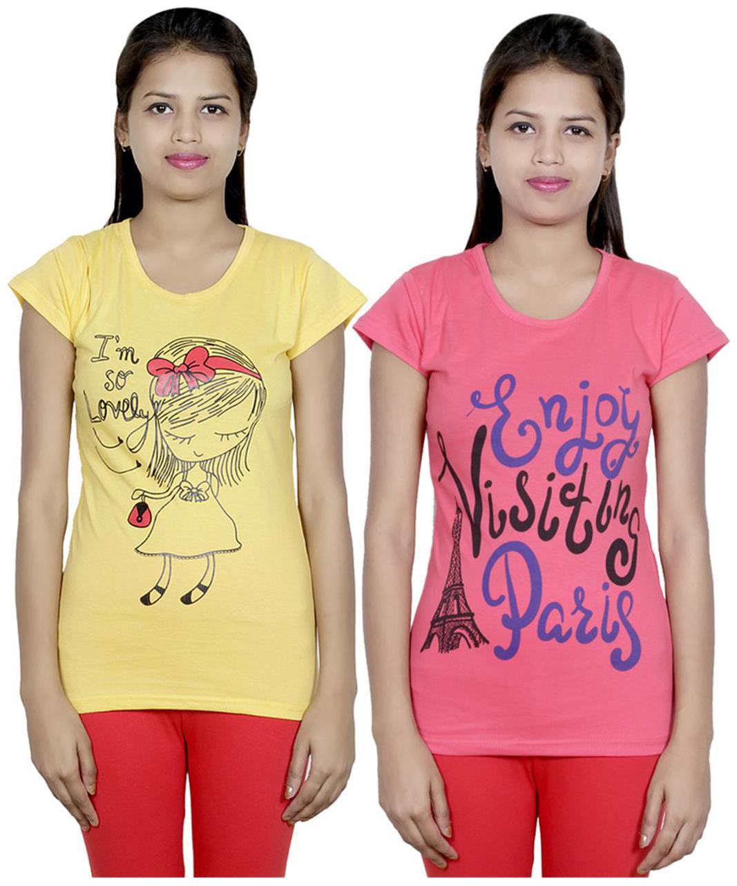 

IndiWeaves Girls Cotton T-Shirt Pack of -2