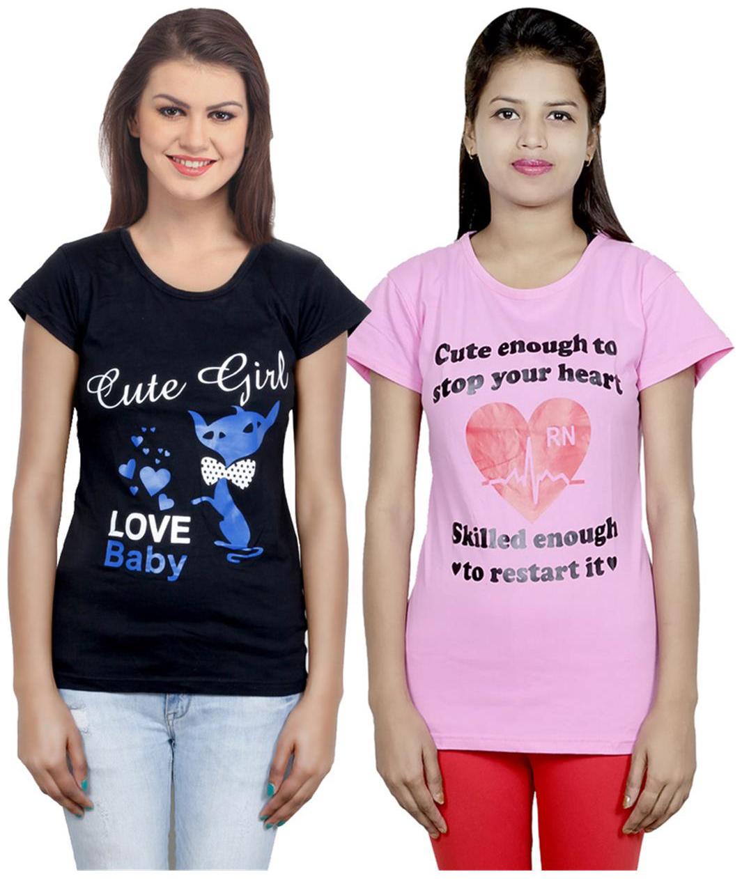 

IndiWeaves Girls Cotton T-Shirt Pack of -2