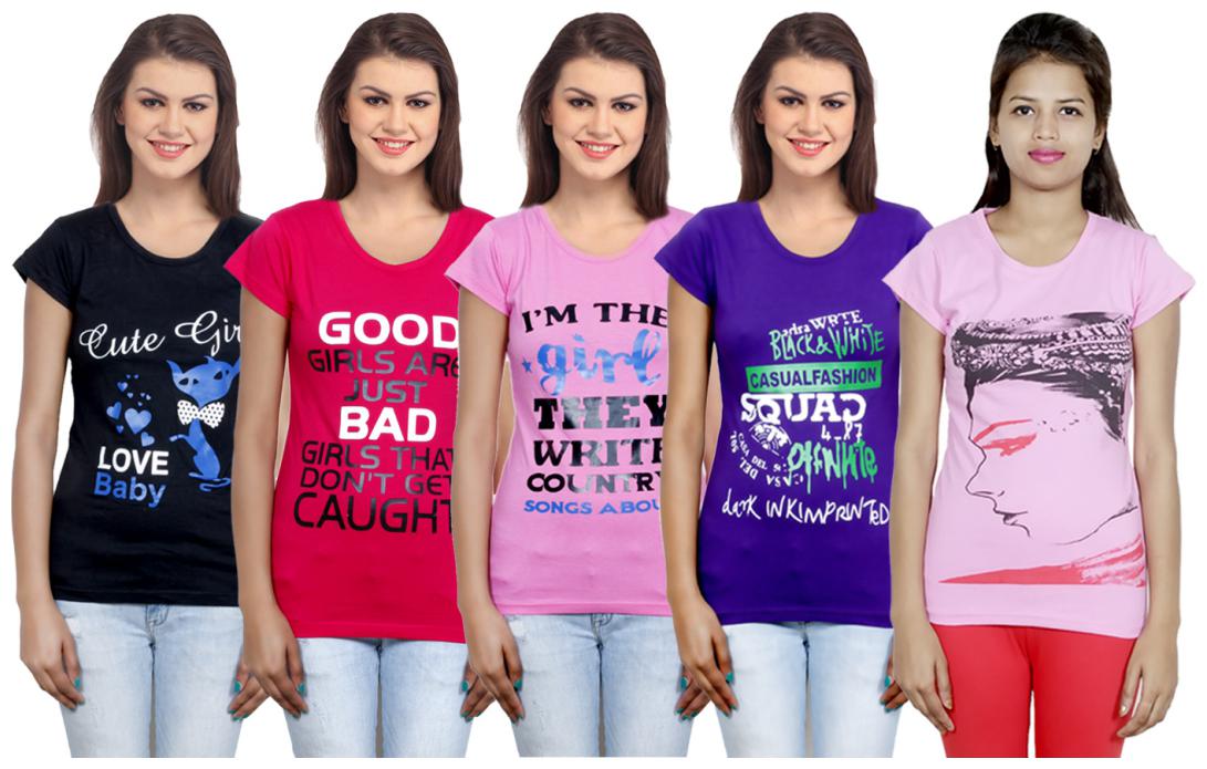 

IndiWeaves Girls Cotton T-Shirt(Pack Of 5 T-Shirt) Combo Offer
