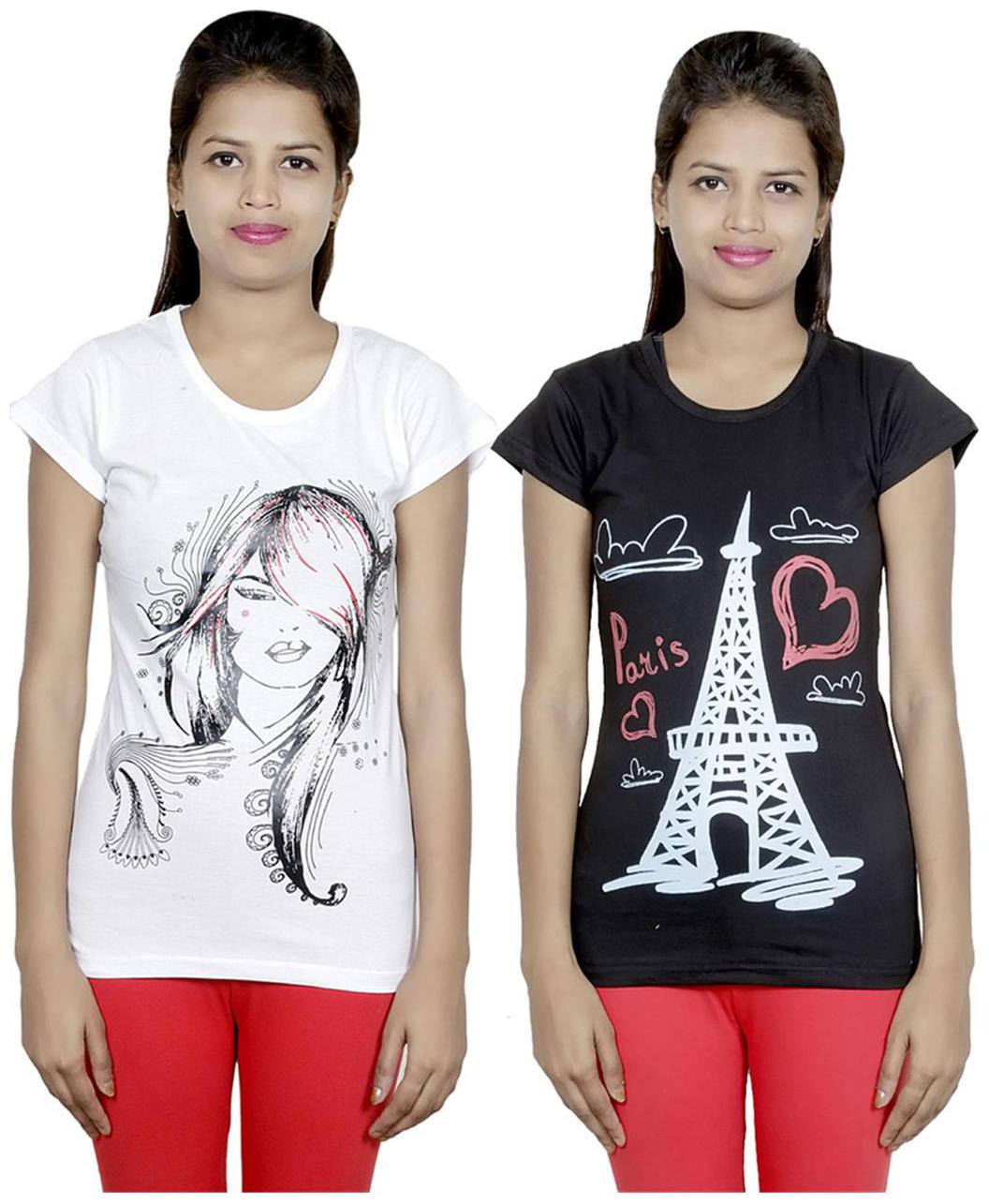 

IndiWeaves Girls Cotton T-Shirt Pack of -2