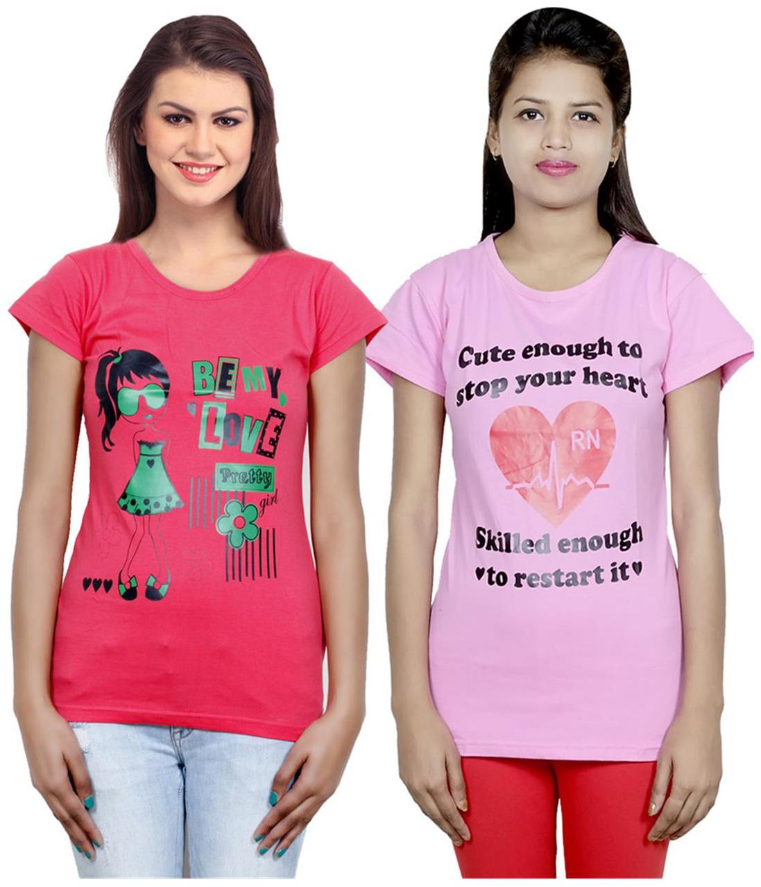 

IndiWeaves Girls Cotton T-Shirt Pack of -2