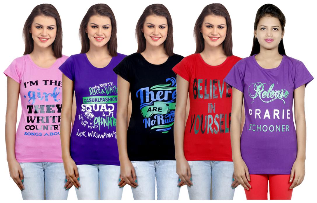 

IndiWeaves Girls Cotton T-Shirt(Pack Of 5 T-Shirt) Combo Offer