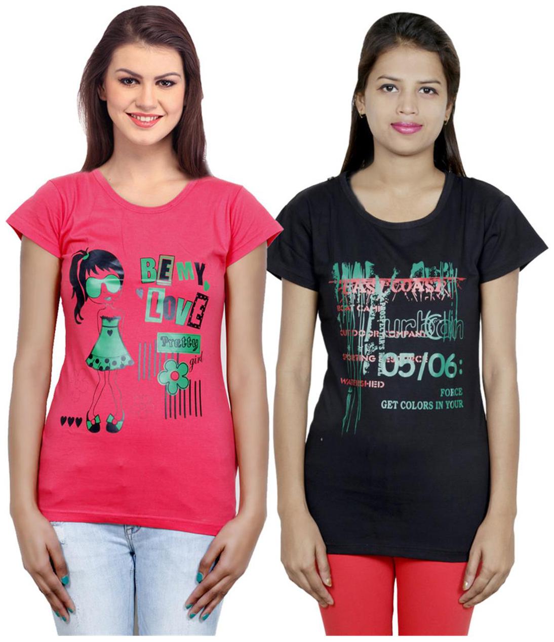 

IndiWeaves Girls Cotton T-Shirt Pack of -2