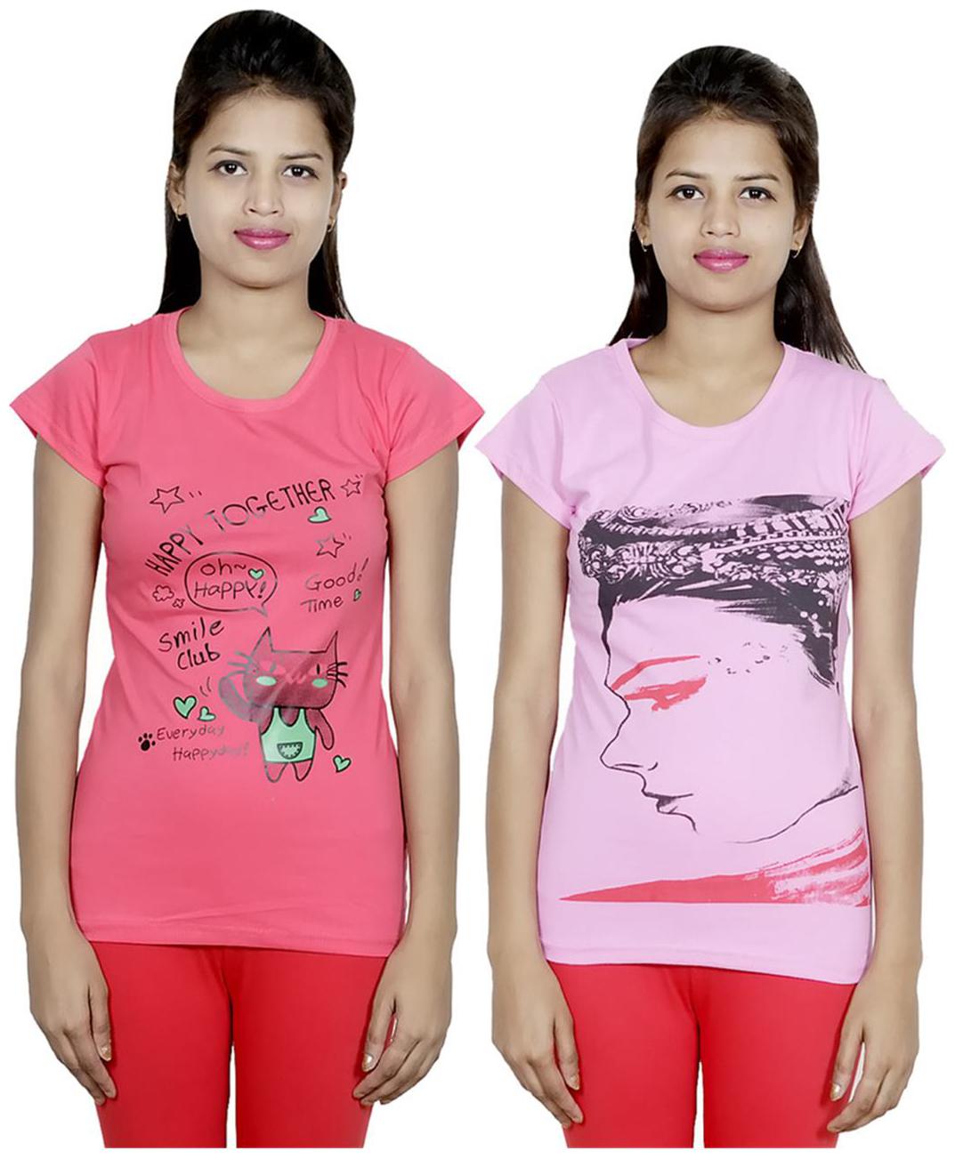 

IndiWeaves Girls Cotton T-Shirt Pack of -2