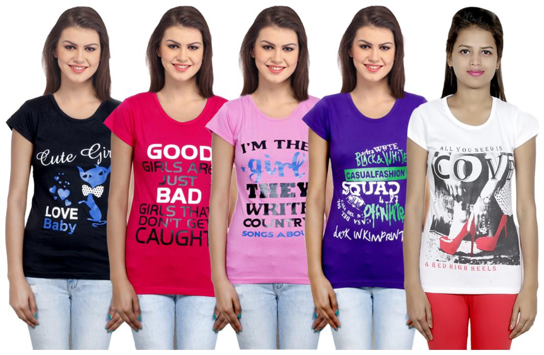 

IndiWeaves Girls Cotton T-Shirt(Pack Of 5 T-Shirt) Combo Offer