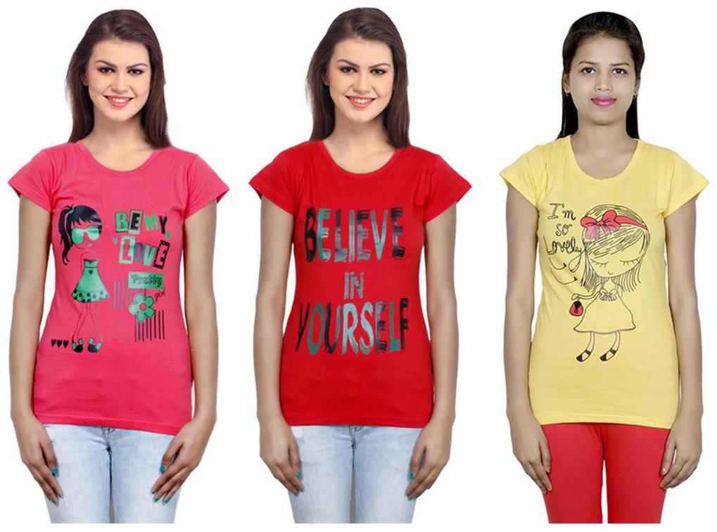 

IndiWeaves Girls Cotton T-Shirt Pack of -3