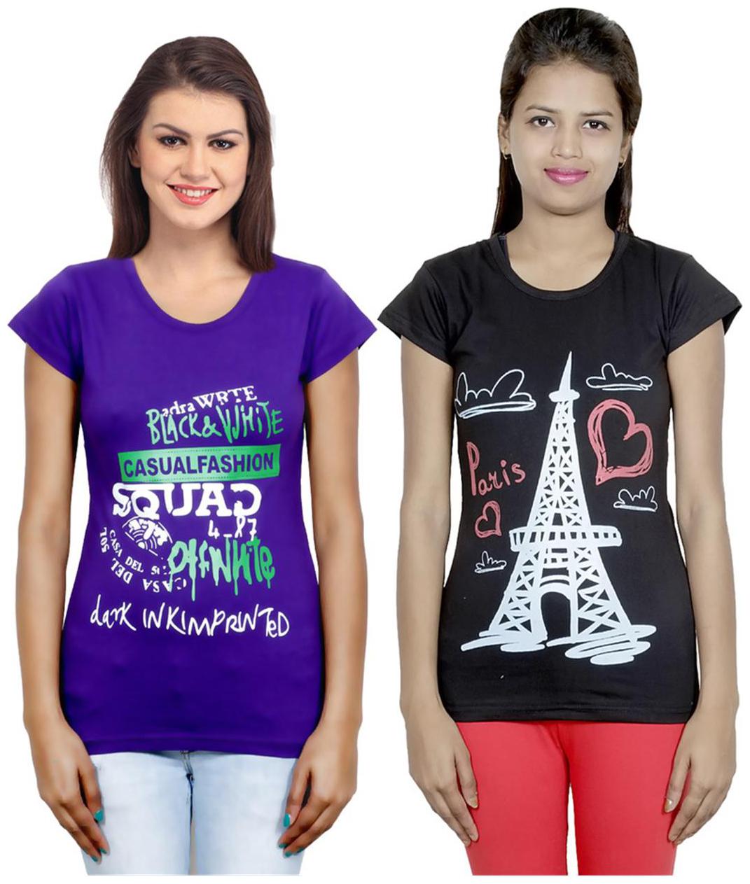 

IndiWeaves Girls Cotton T-Shirt Pack of -2