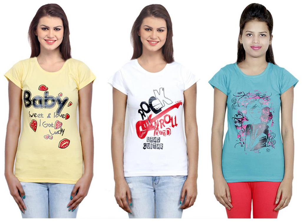 

IndiWeaves Girls Cotton T-Shirt Pack of -3