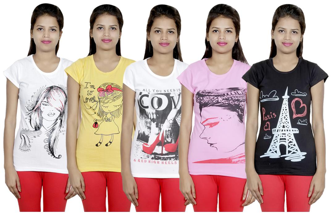 

IndiWeaves Girls Cotton T-Shirt(Pack Of 5 T-Shirt) Combo Offer