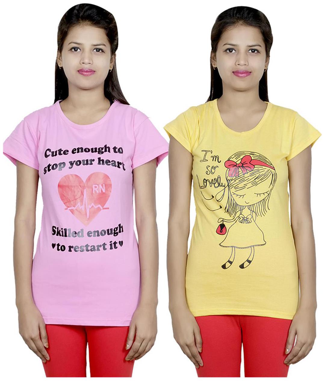 

IndiWeaves Girls Cotton T-Shirt Pack of -2