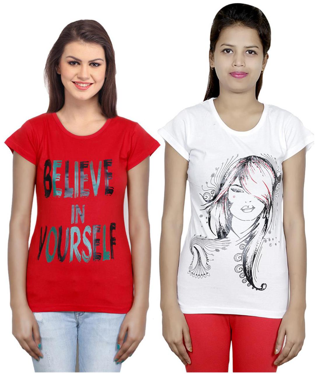 

IndiWeaves Girls Cotton T-Shirt Pack of -2