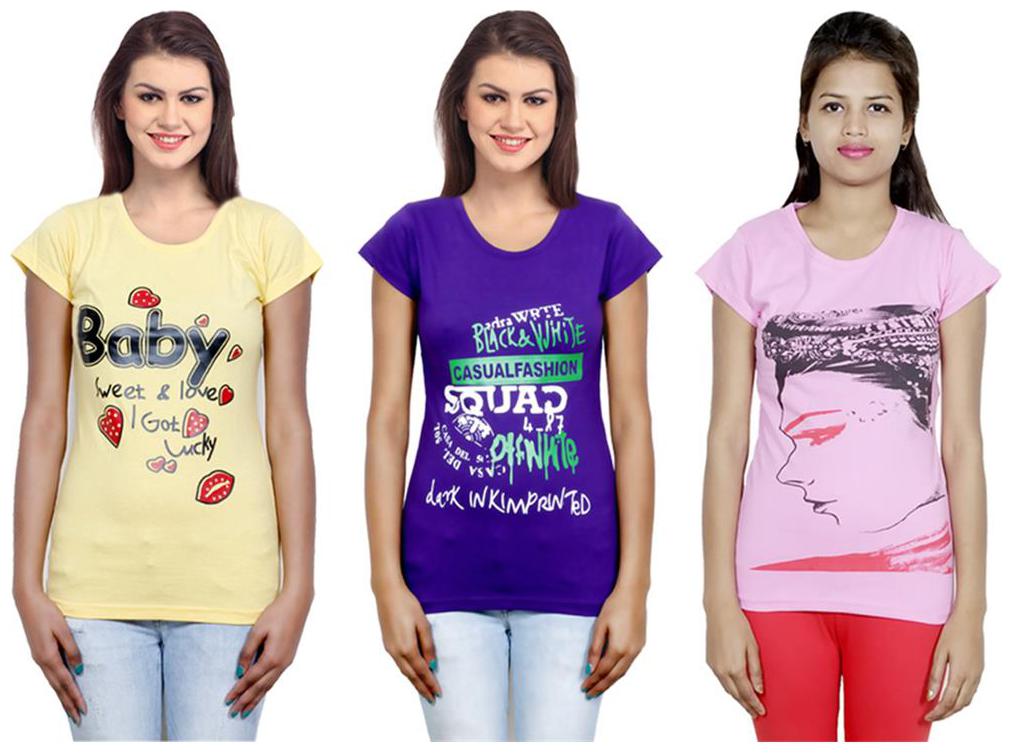 

IndiWeaves Girls Cotton T-Shirt Pack of -3