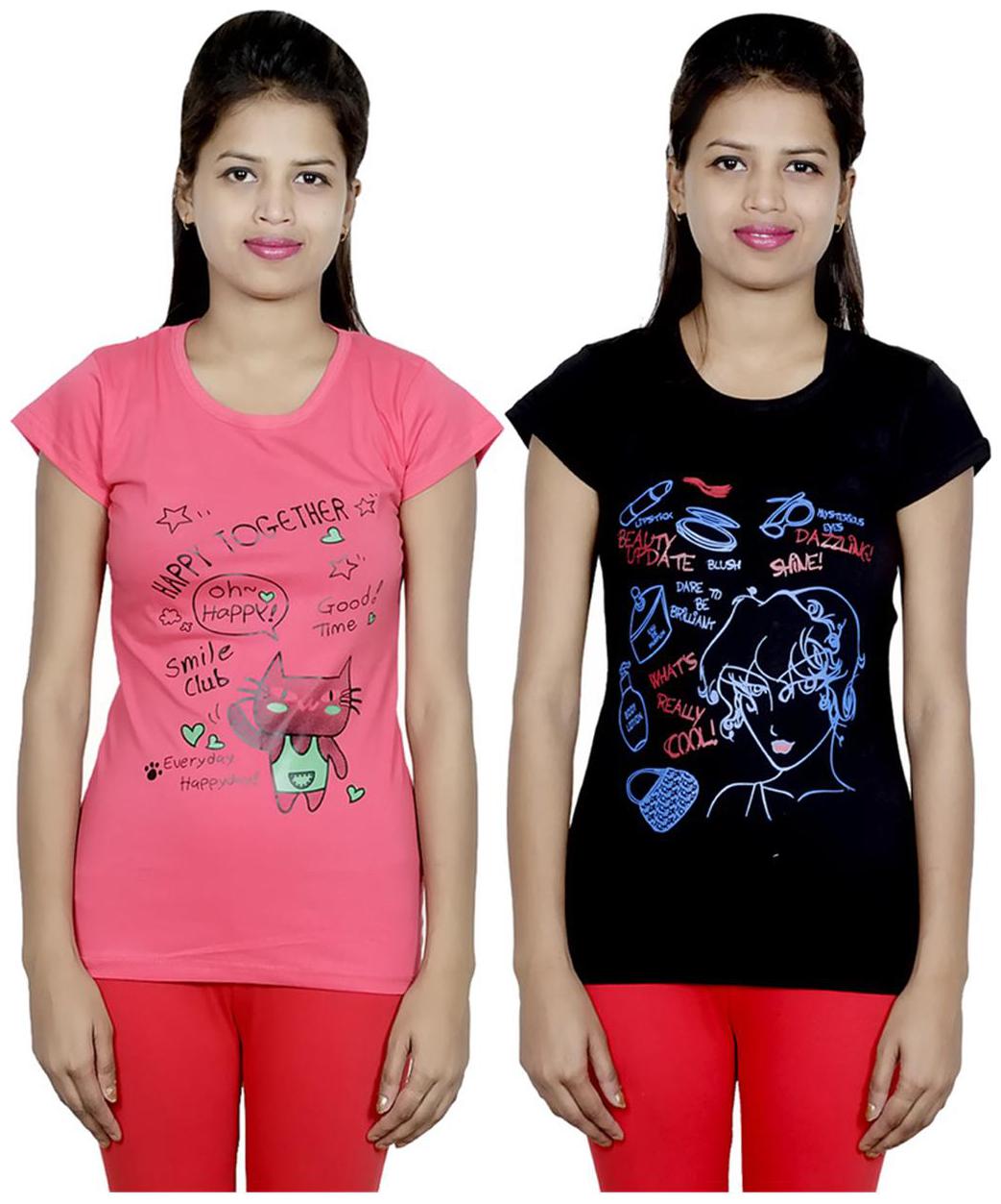 

IndiWeaves Girls Cotton T-Shirt Pack of -2