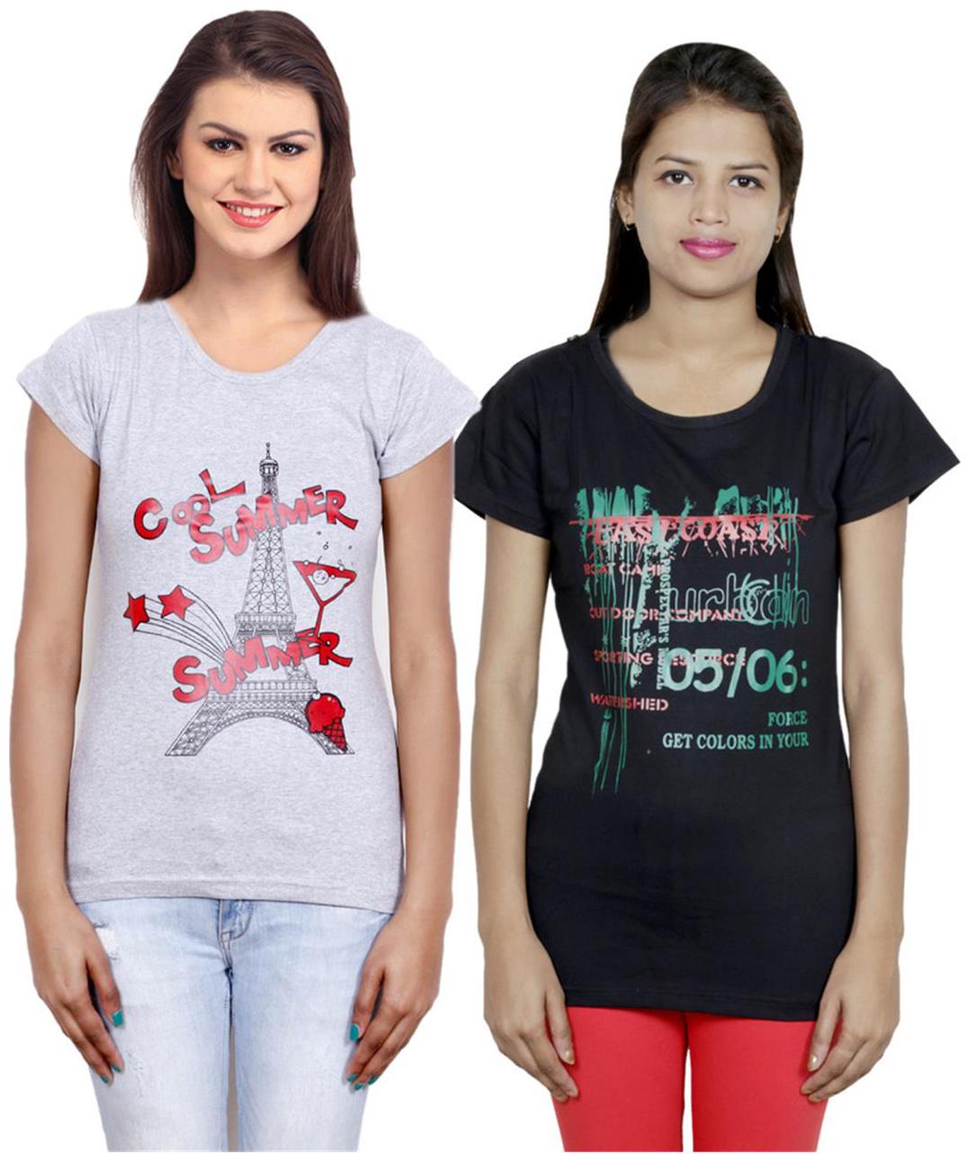 

IndiWeaves Girls Cotton T-Shirt Pack of -2