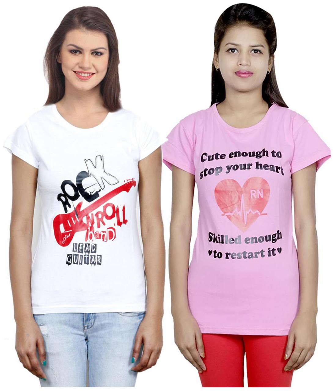 

IndiWeaves Girls Cotton T-Shirt Pack of -2