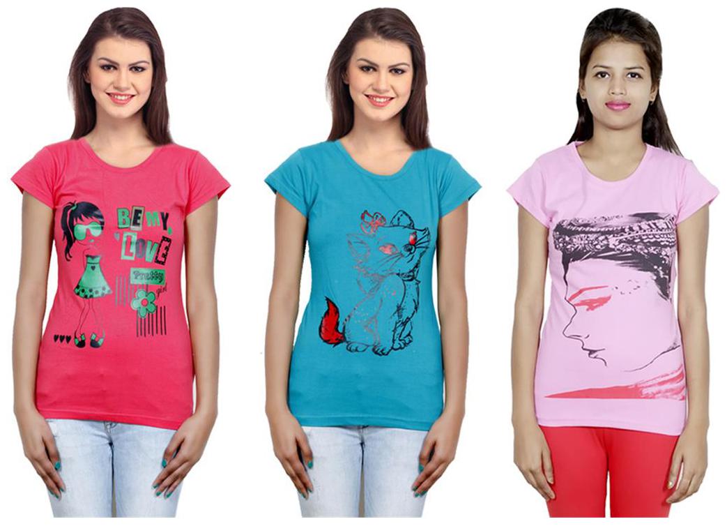 

IndiWeaves Girls Cotton T-Shirt Pack of -3