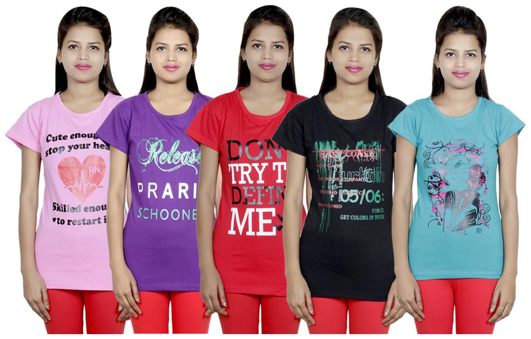 

IndiWeaves Girls Cotton T-Shirt(Pack Of 5 T-Shirt) Combo Offer