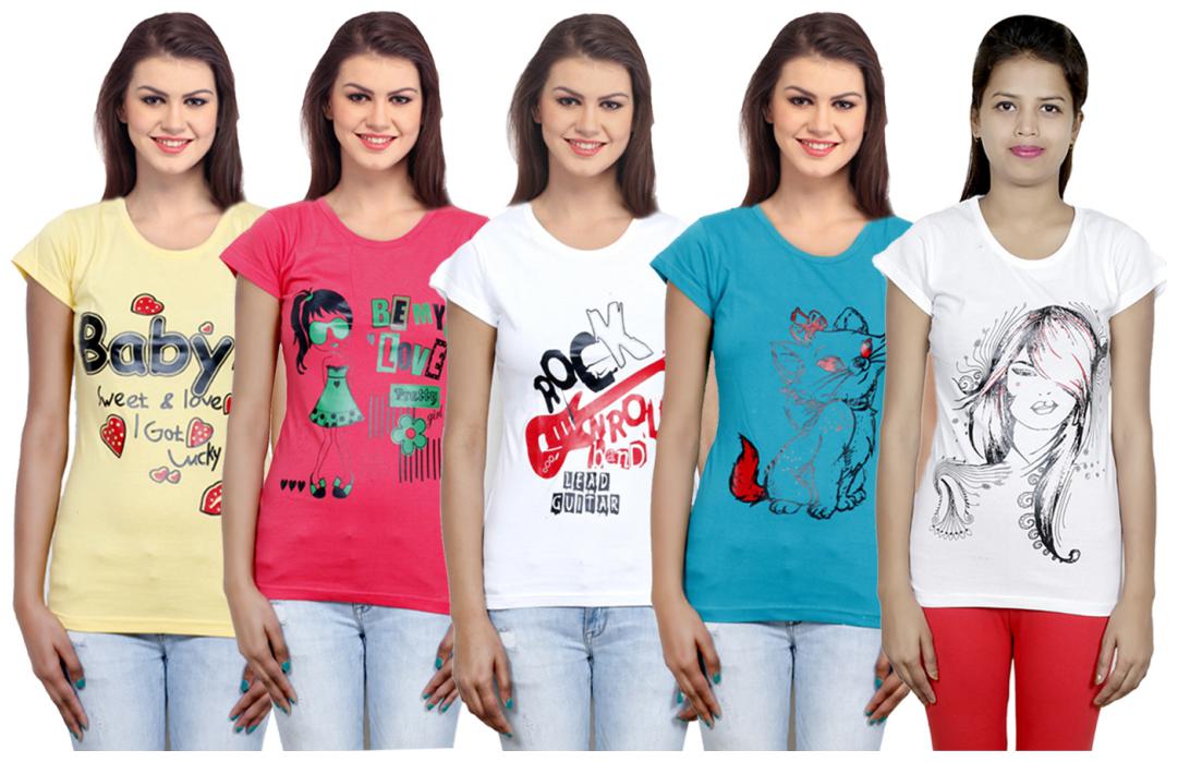 

IndiWeaves Girls Cotton T-Shirt(Pack Of 5 T-Shirt) Combo Offer