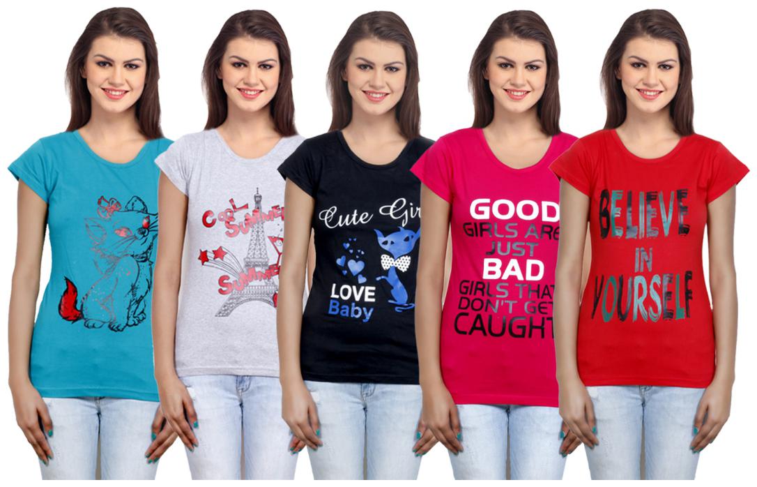 

IndiWeaves Girls Cotton T-Shirt(Pack Of 5 T-Shirt) Combo Offer