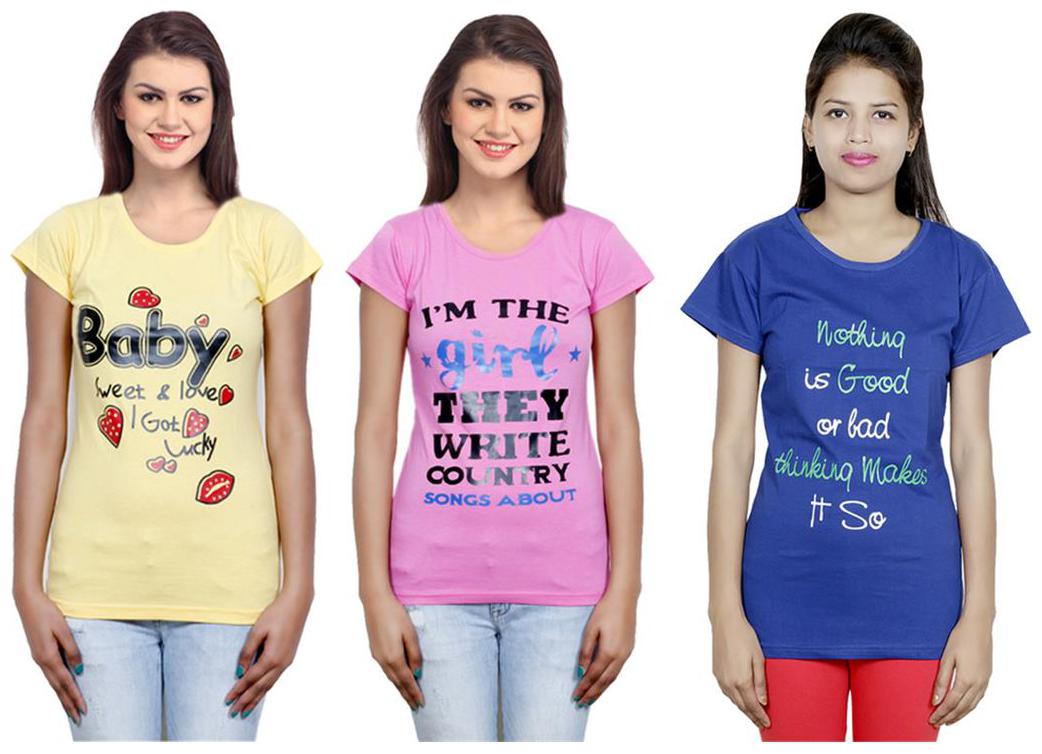 

IndiWeaves Girls Cotton T-Shirt Pack of -3