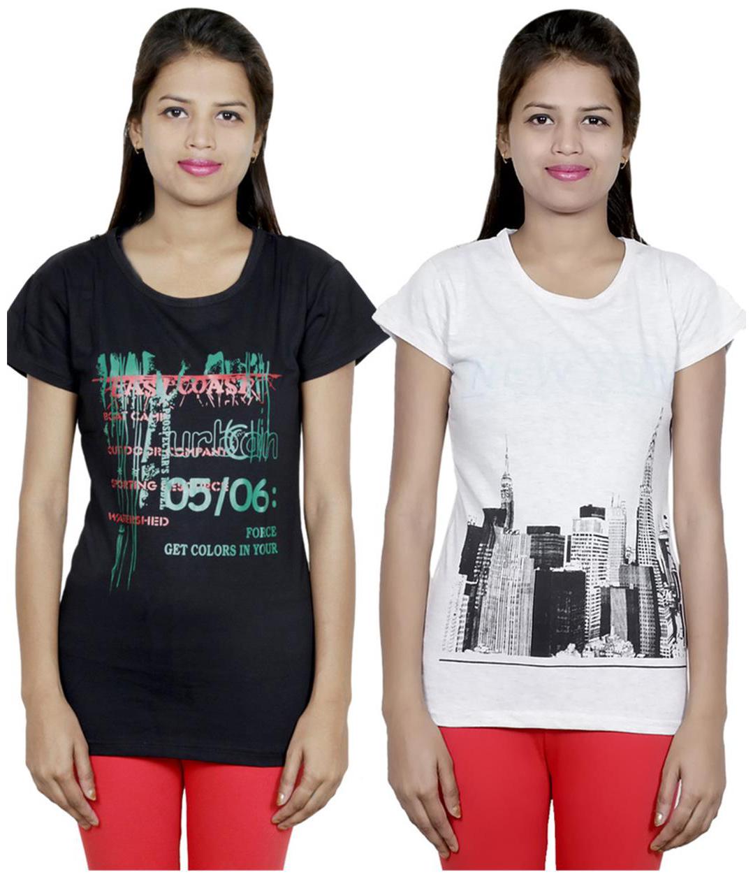 

IndiWeaves Girls Cotton T-Shirt Pack of -2