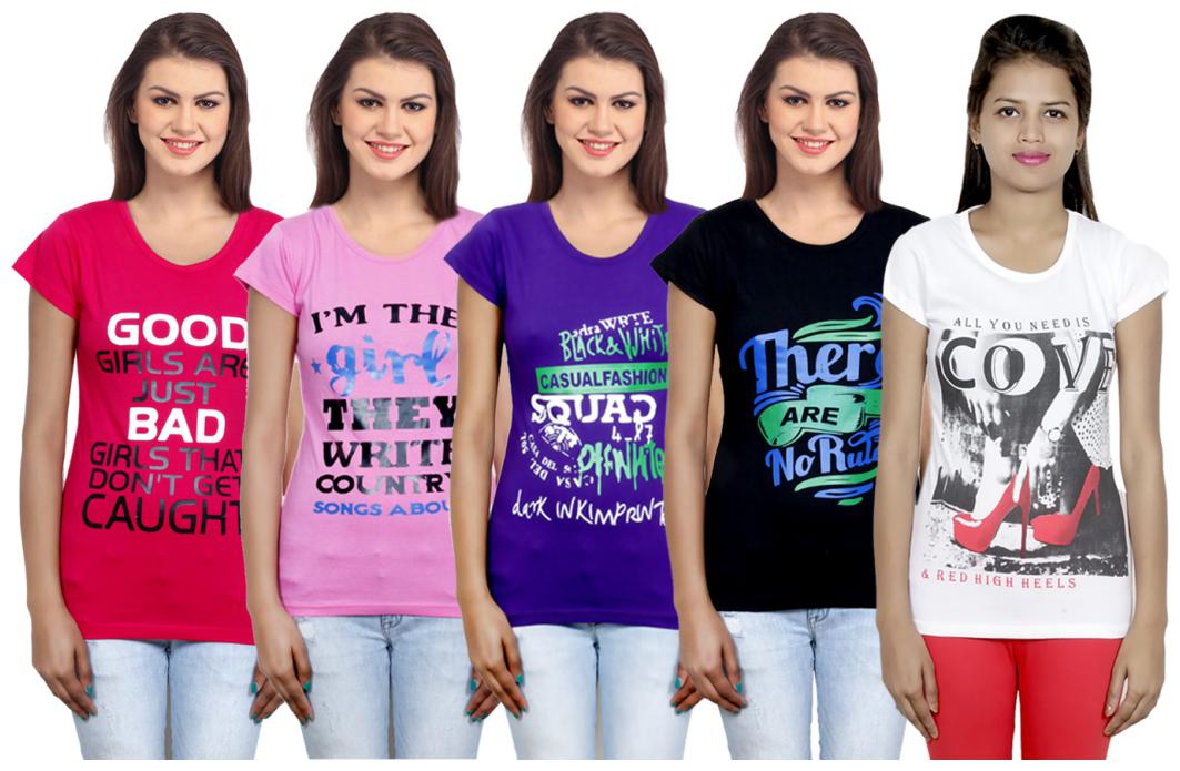 

IndiWeaves Girls Cotton T-Shirt(Pack Of 5 T-Shirt) Combo Offer
