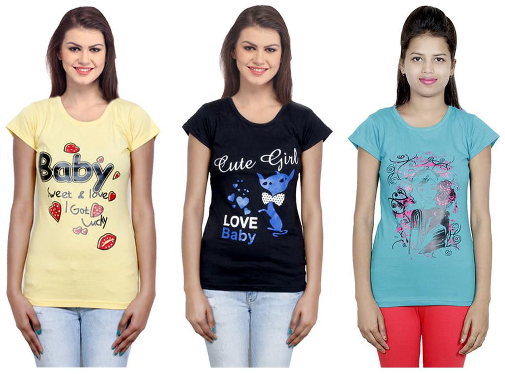 

IndiWeaves Girls Cotton T-Shirt Pack of -3