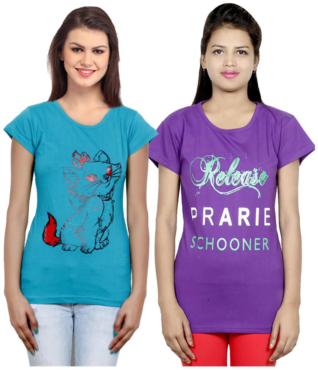 

IndiWeaves Girls Cotton T-Shirt Pack of -2