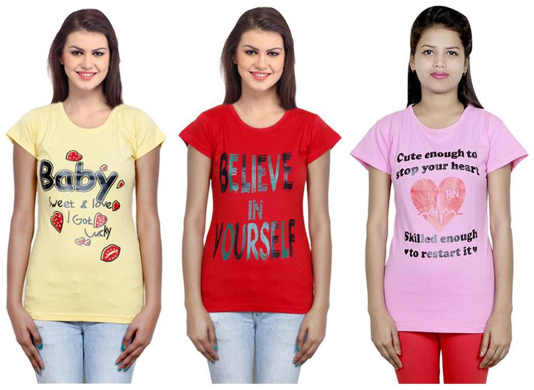 

IndiWeaves Girls Cotton T-Shirt Pack of -3
