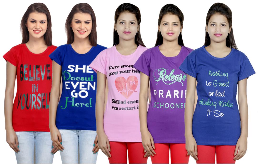 

IndiWeaves Girls Cotton T-Shirt(Pack Of 5 T-Shirt) Combo Offer