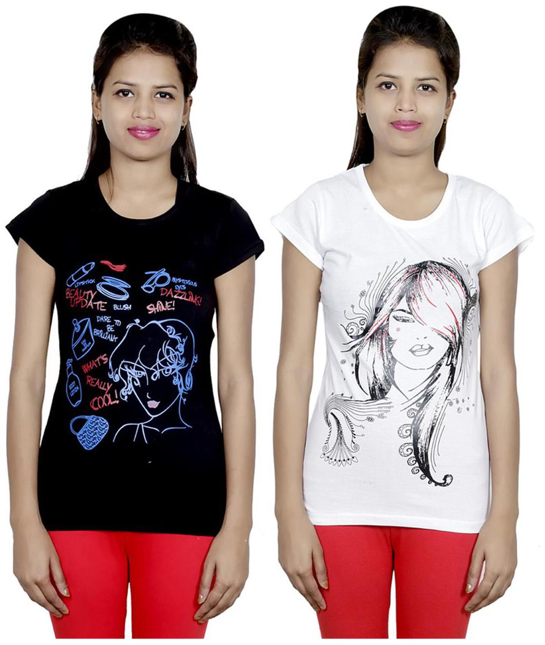 

IndiWeaves Girls Cotton T-Shirt Pack of -2