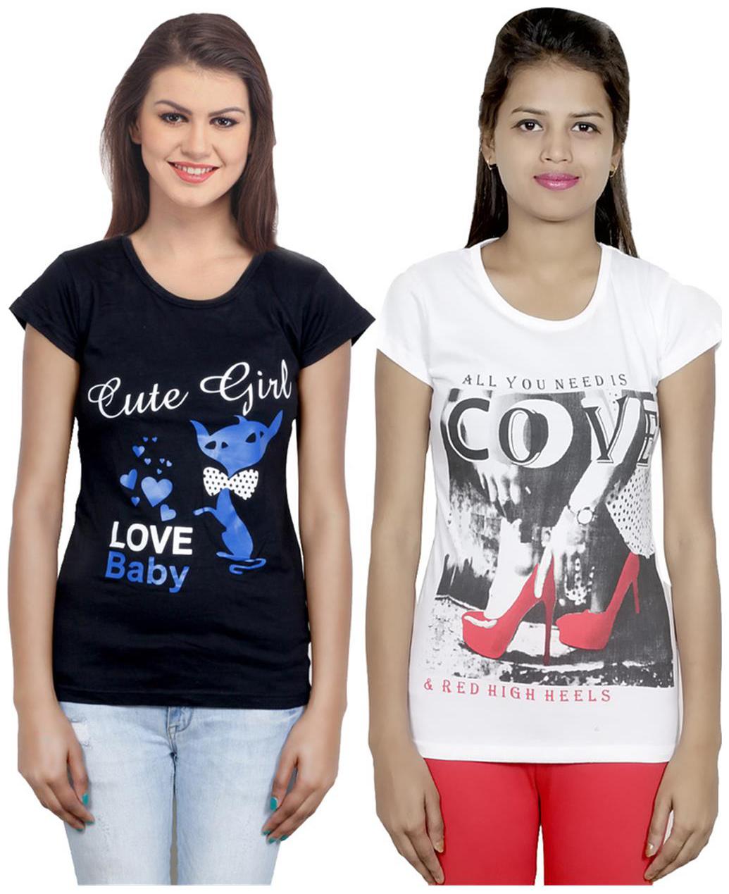 

IndiWeaves Girls Cotton T-Shirt Pack of -2