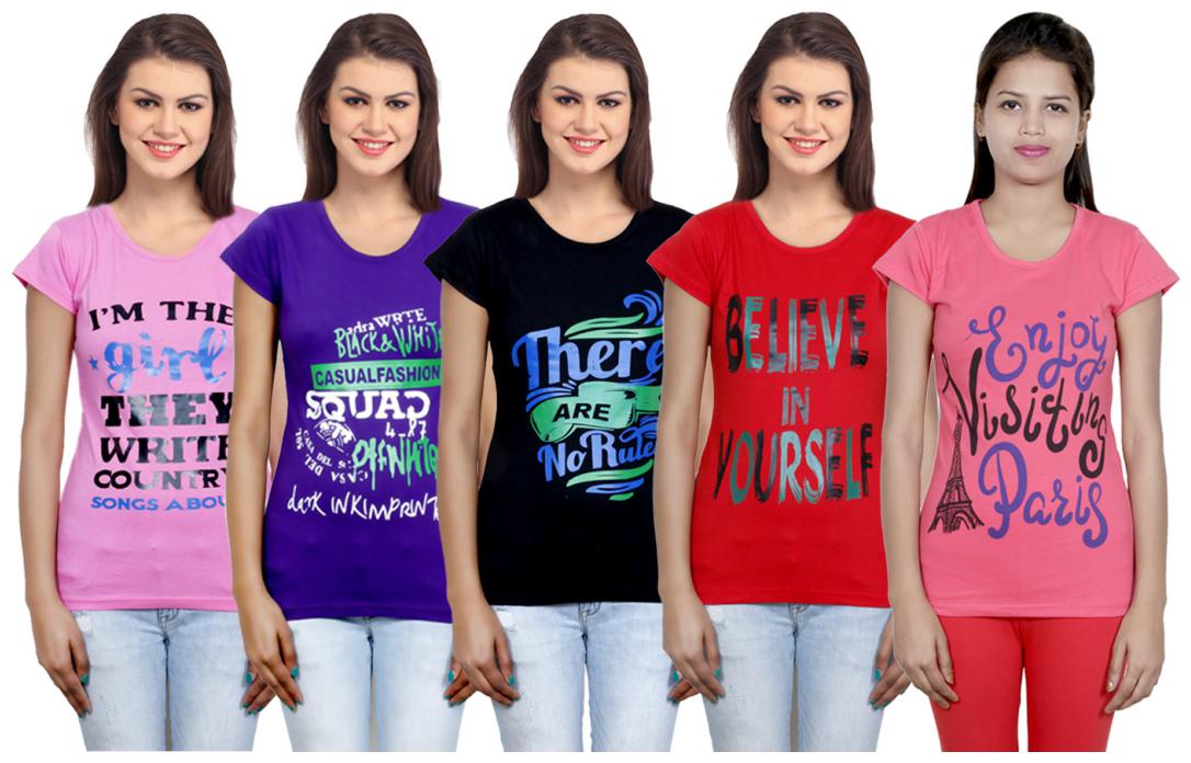 

IndiWeaves Girls Cotton T-Shirt(Pack Of 5 T-Shirt) Combo Offer