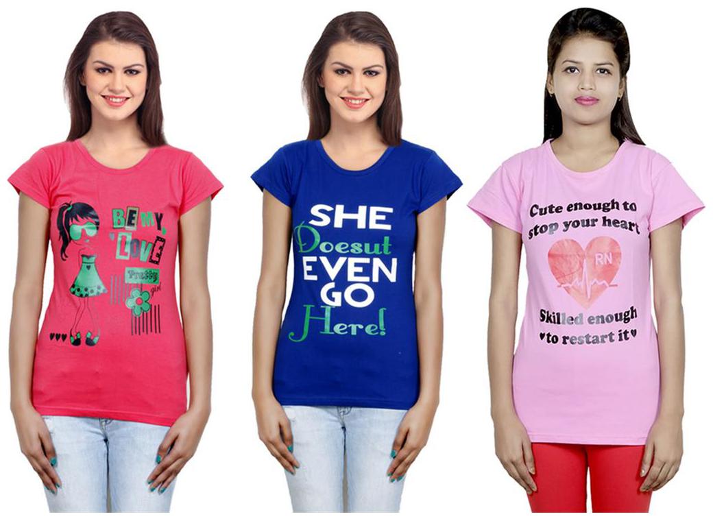 

IndiWeaves Girls Cotton T-Shirt Pack of -3