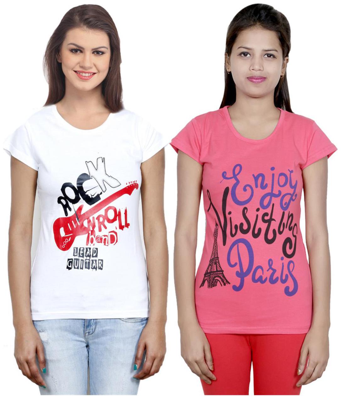 

IndiWeaves Girls Cotton T-Shirt Pack of -2