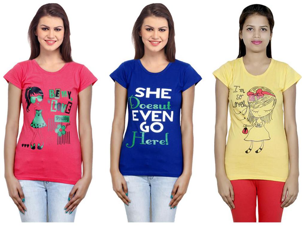 

IndiWeaves Girls Cotton T-Shirt Pack of -3