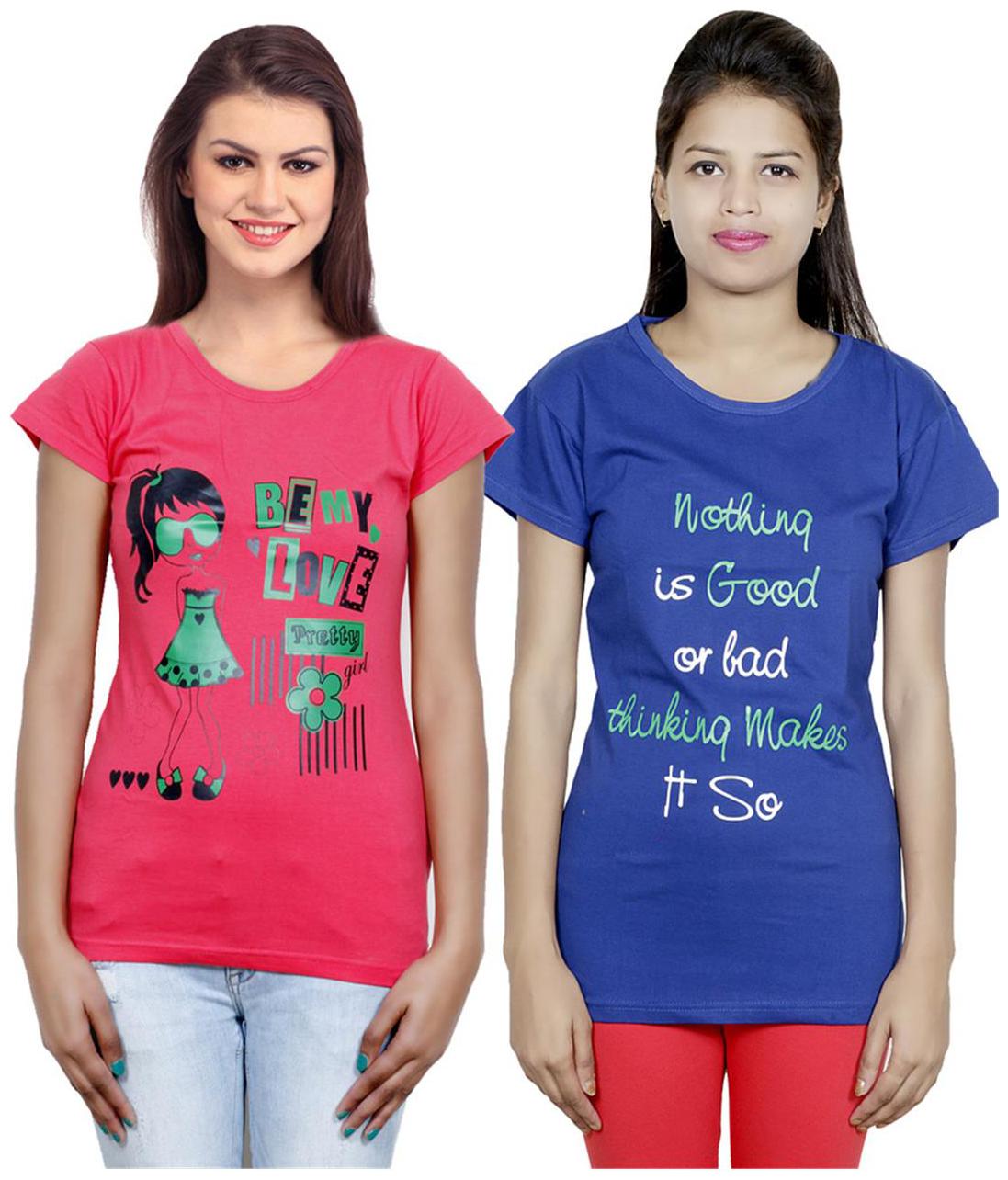 

IndiWeaves Girls Cotton T-Shirt Pack of -2