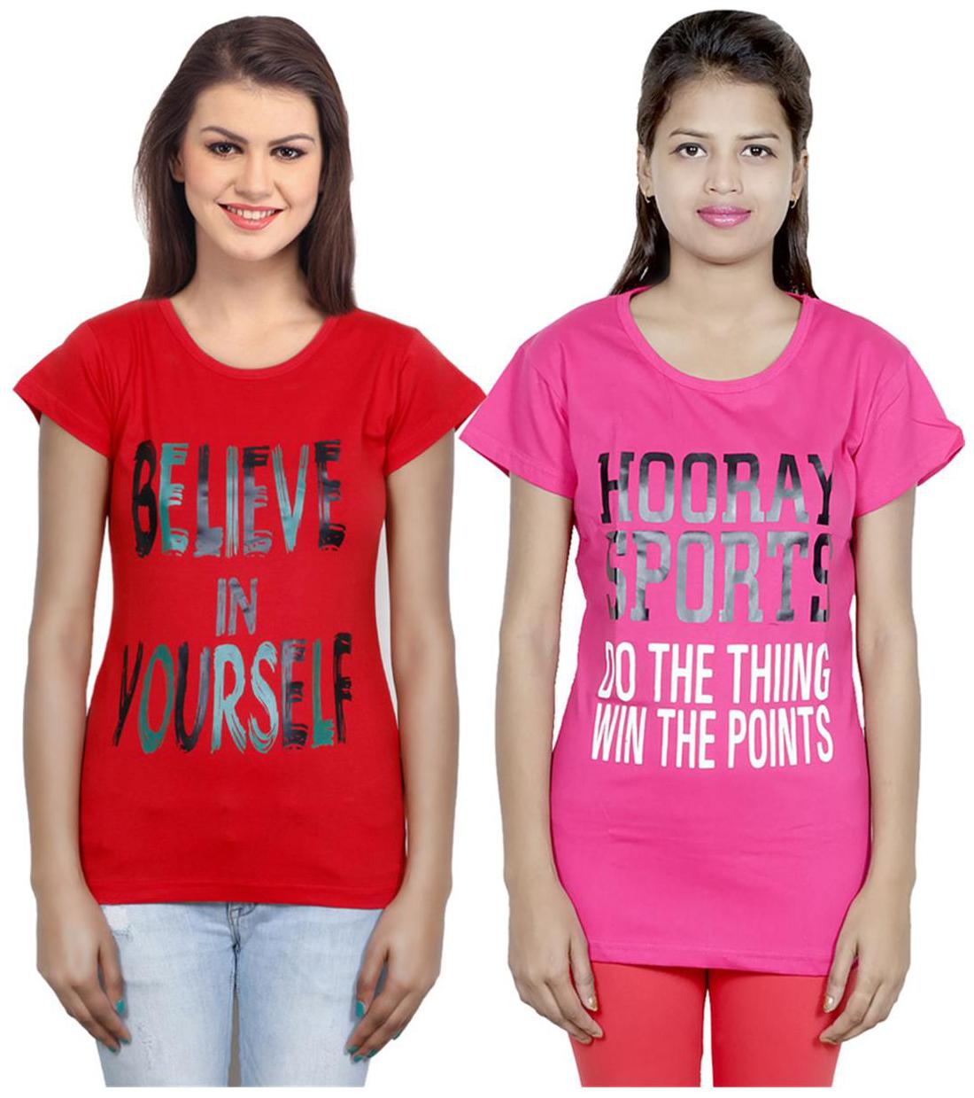 

IndiWeaves Girls Cotton T-Shirt Pack of -2