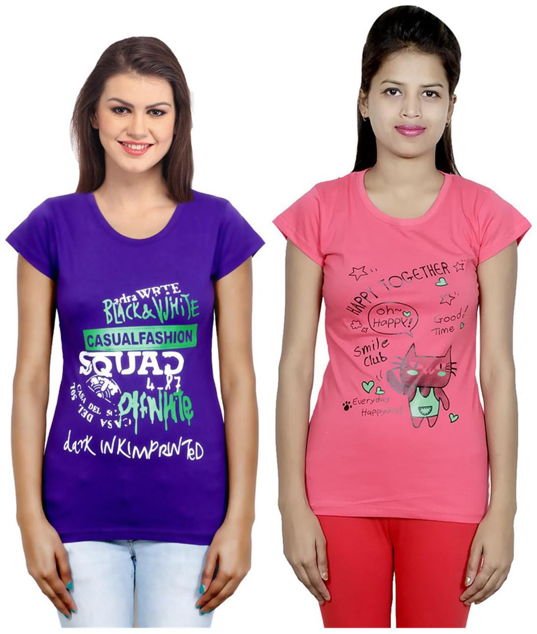 

IndiWeaves Girls Cotton T-Shirt Pack of -2