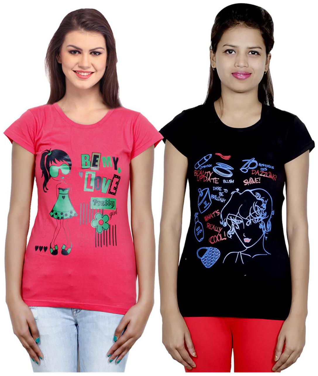 

IndiWeaves Girls Cotton T-Shirt Pack of -2