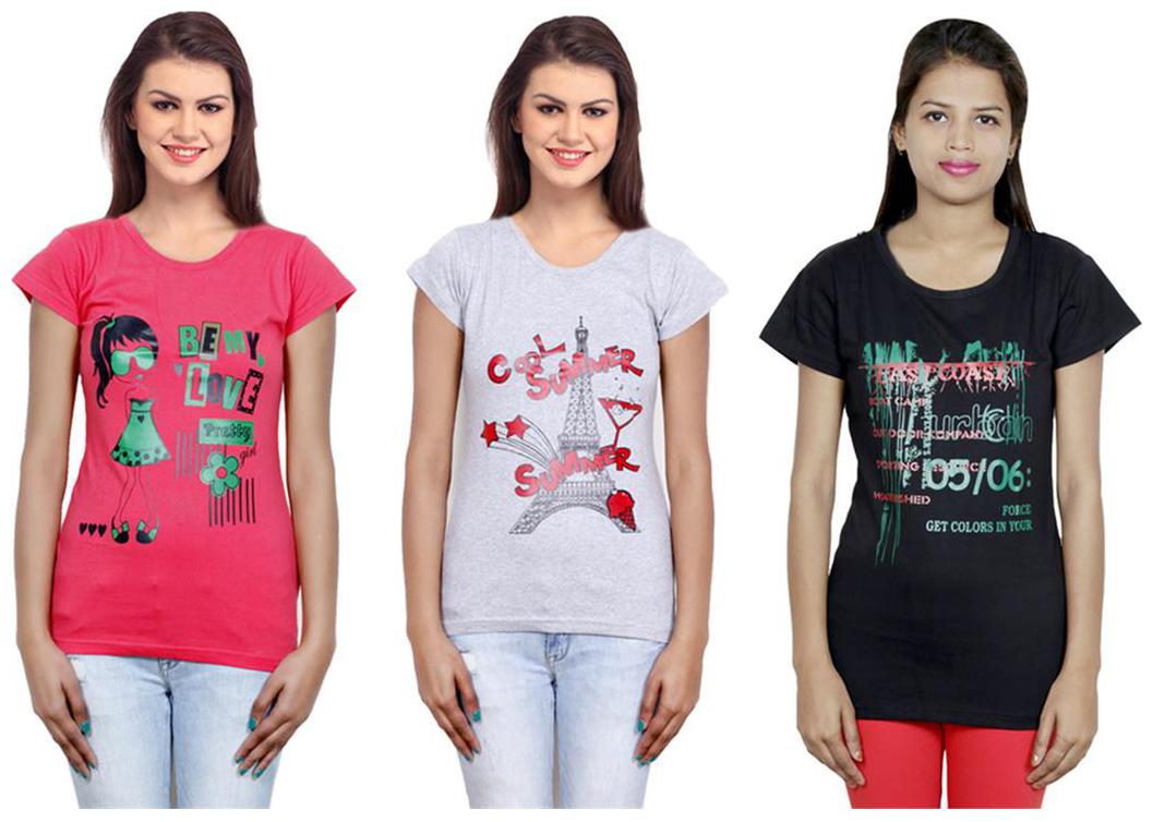 

IndiWeaves Girls Cotton T-Shirt Pack of -3