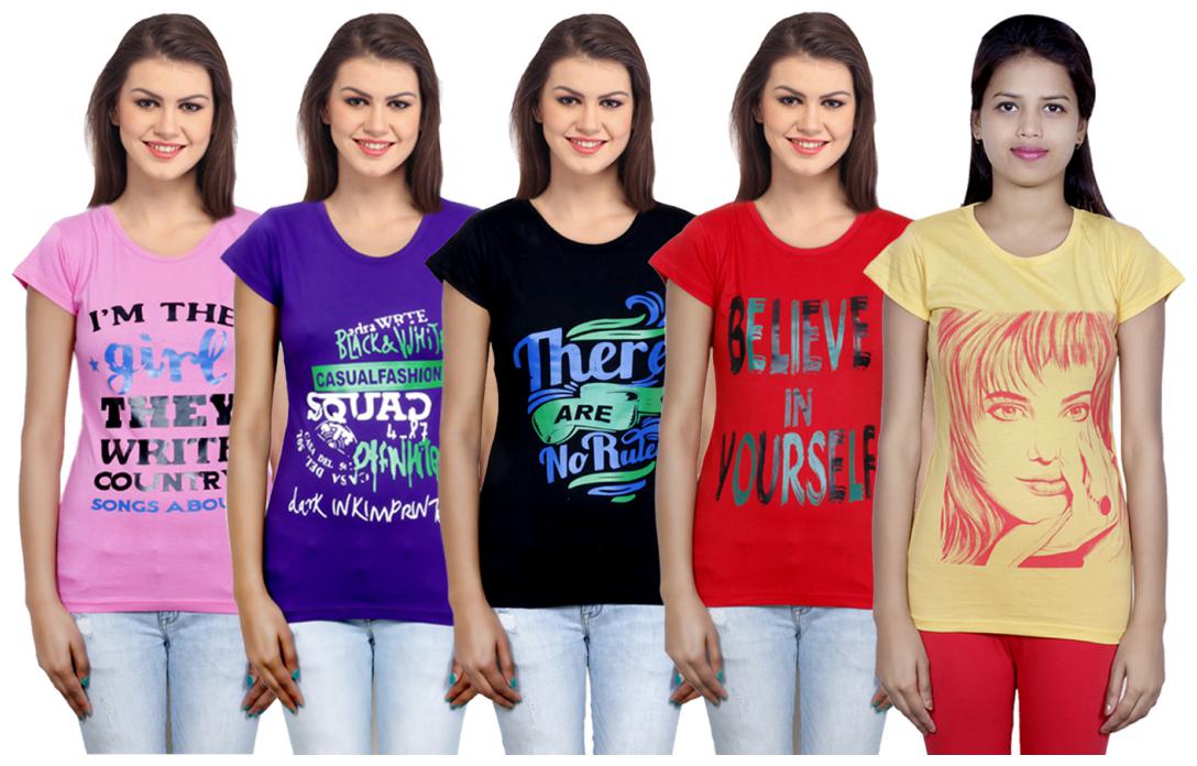 

IndiWeaves Girls Cotton T-Shirt(Pack Of 5 T-Shirt) Combo Offer