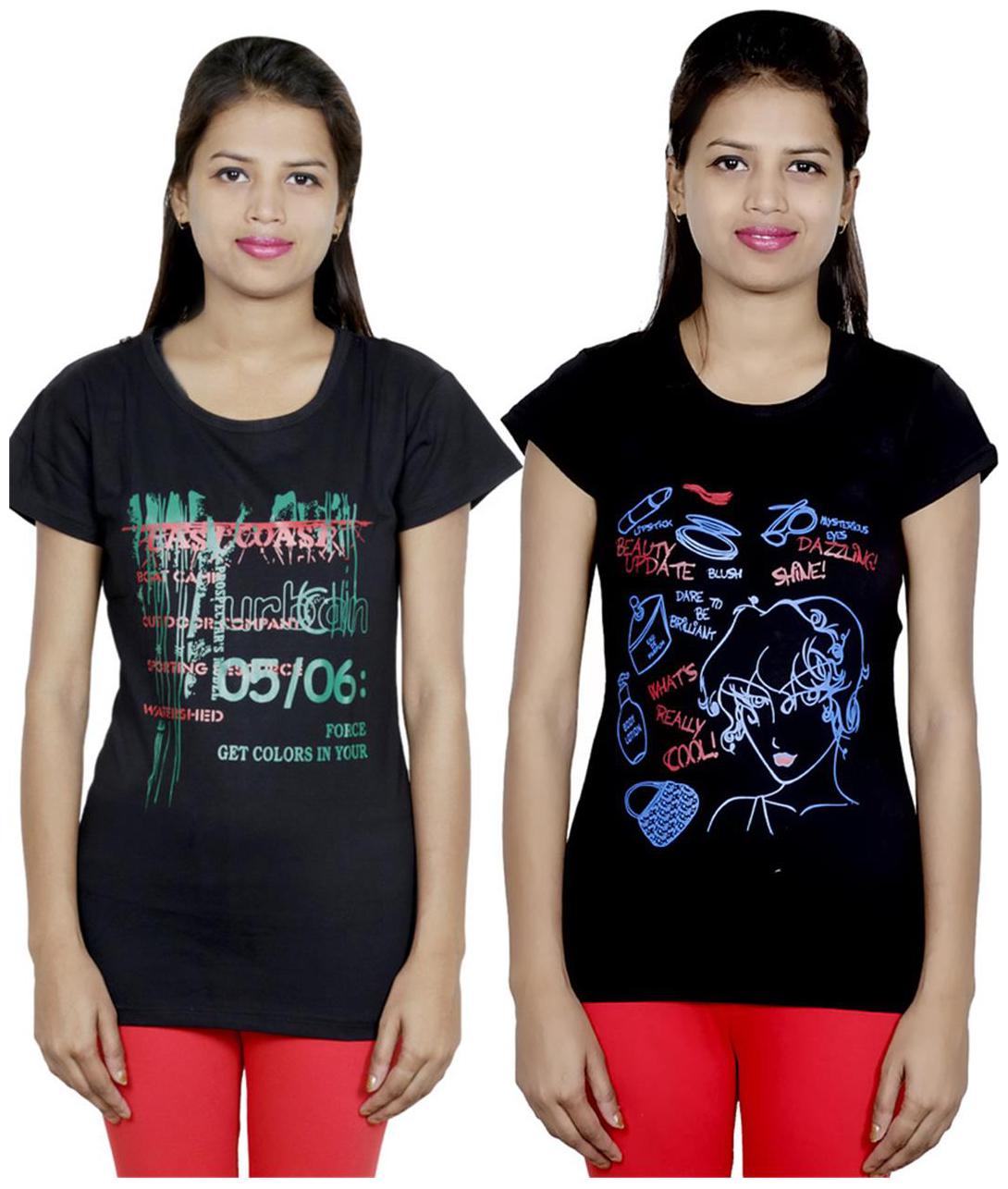 

IndiWeaves Girls Cotton T-Shirt Pack of -2