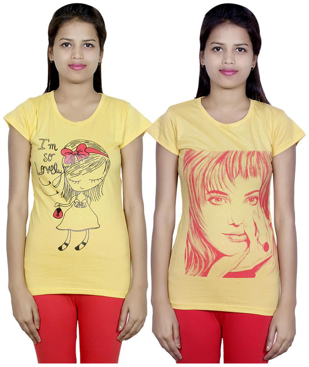 

IndiWeaves Girls Cotton T-Shirt Pack of -2