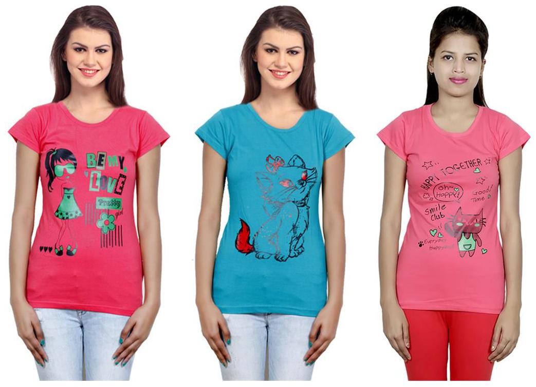 

IndiWeaves Girls Cotton T-Shirt Pack of -3