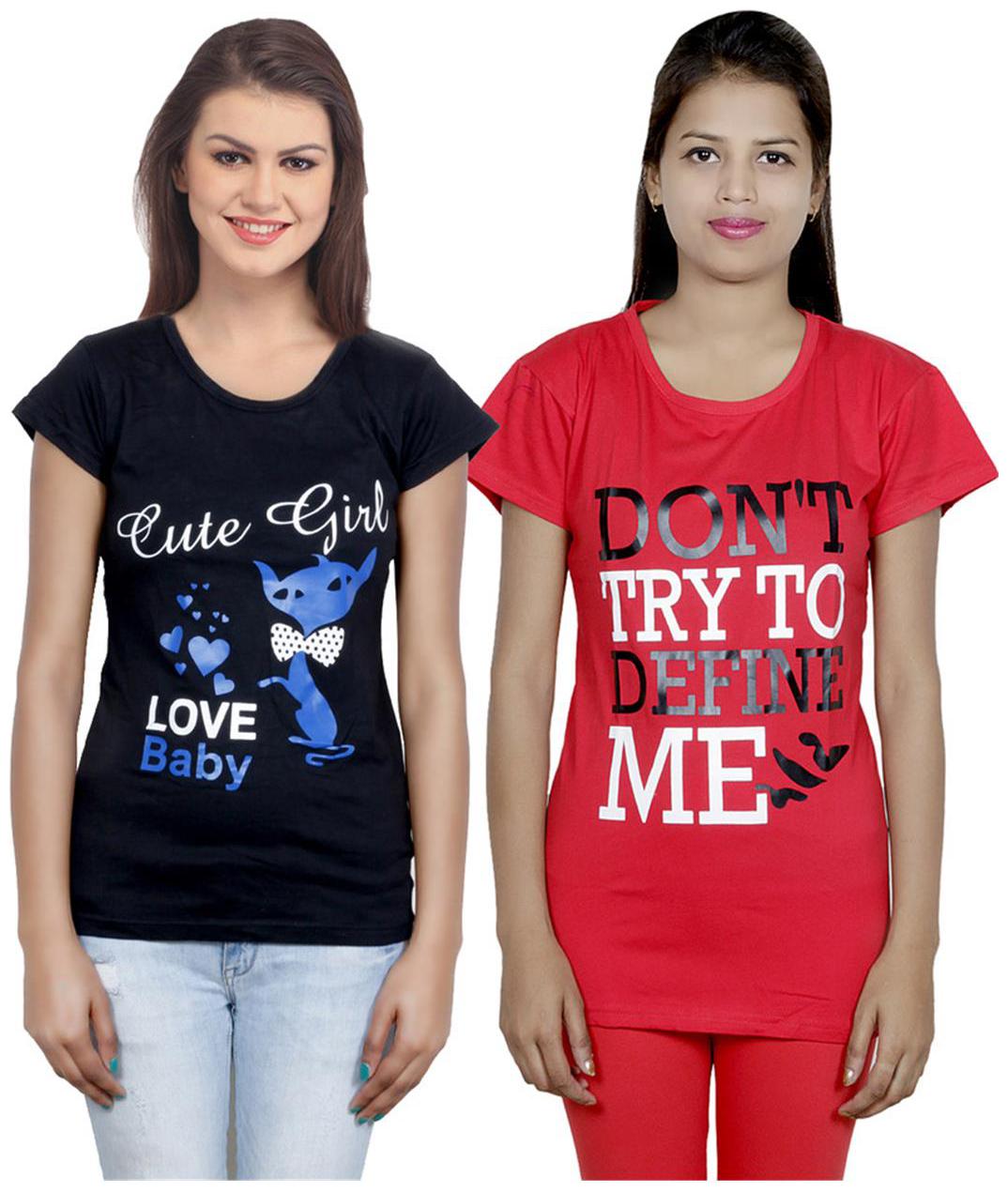 

IndiWeaves Girls Cotton T-Shirt Pack of -2