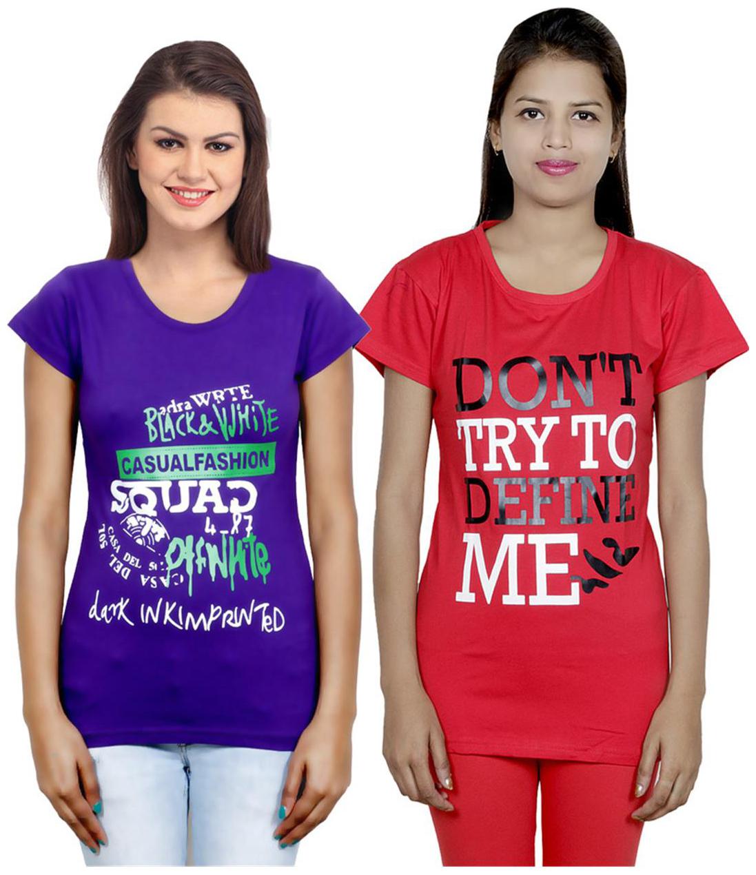 

IndiWeaves Girls Cotton T-Shirt Pack of -2