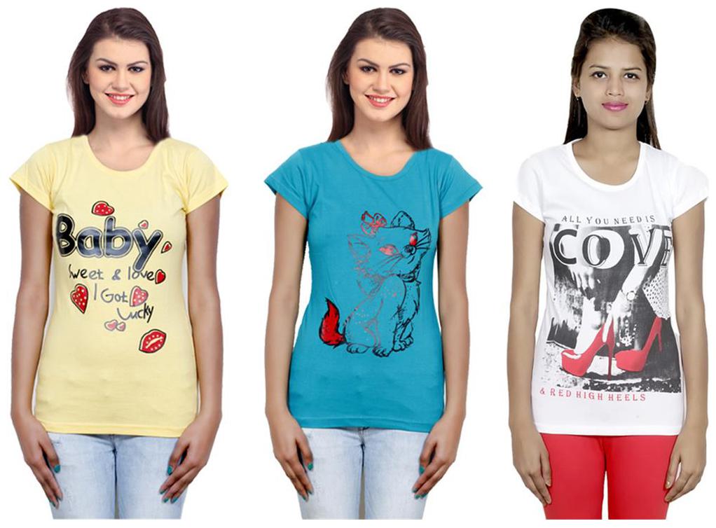 

IndiWeaves Girls Cotton T-Shirt Pack of -3