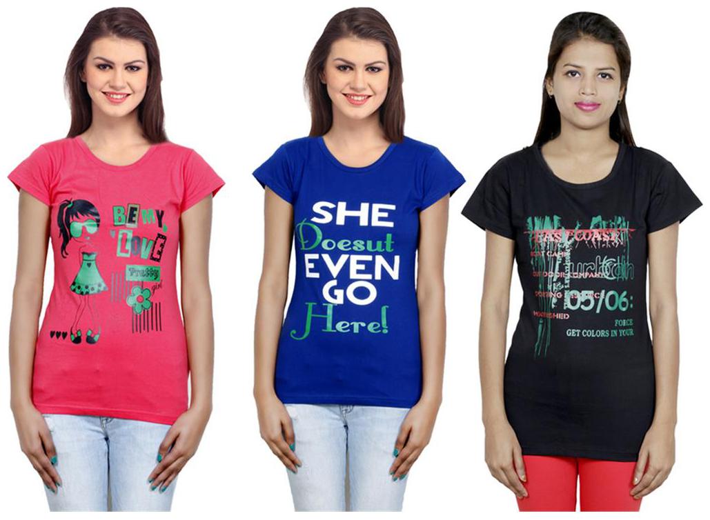 

IndiWeaves Girls Cotton T-Shirt Pack of -3