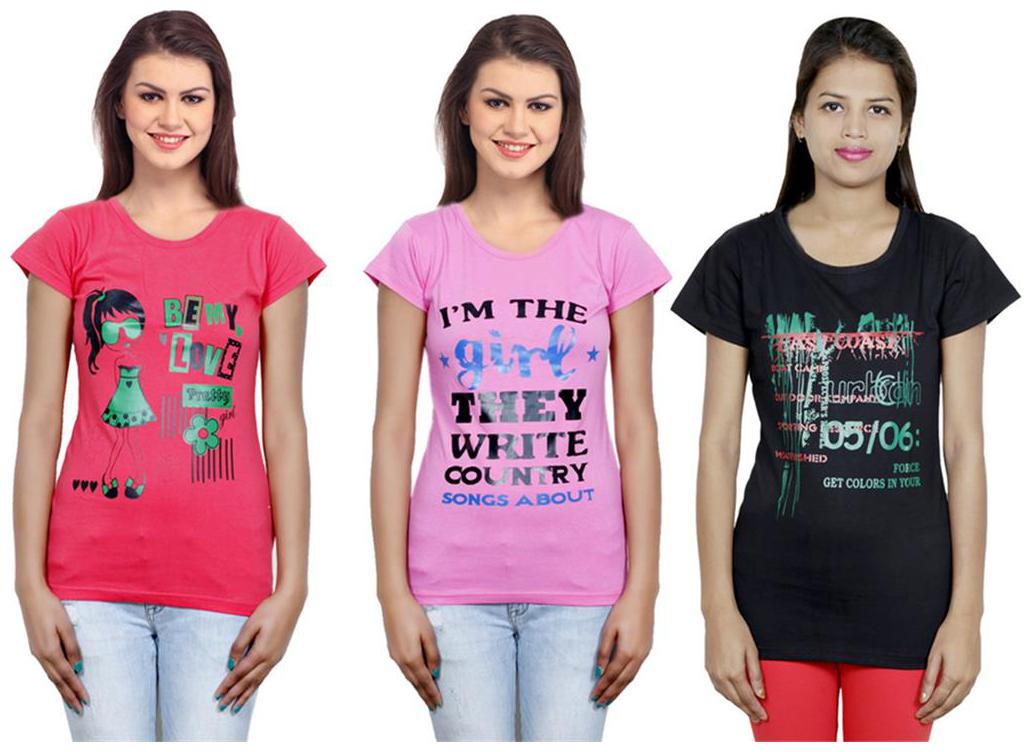 

IndiWeaves Girls Cotton T-Shirt Pack of -3